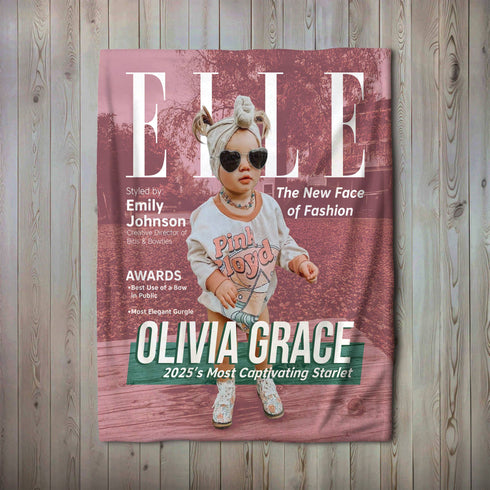 Personalized ELLE-Inspired Baby Blanket – Custom Fashion Cover with Photo, Name & Quote